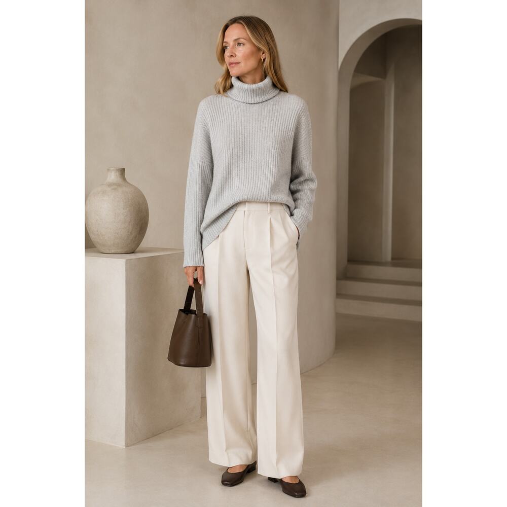 Tomas Maier Ribbed Cashmere Turtlteneck Sweater M Oversized Gray Old Money Luxe